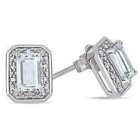 Diamond & Aquamarine Earrings in 10k White Gold