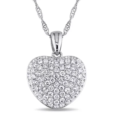 Diamond Heart Pendant with Chain in 14k White Gold- 17 in