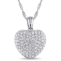Diamond Heart Pendant with Chain in 14k White Gold- 17 in