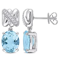 Diamond & Sky Blue Topaz Earrings in 14k White Gold