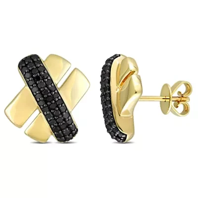 Black Diamond Earrings in 14k Yellow Gold Black Rhodium Plated