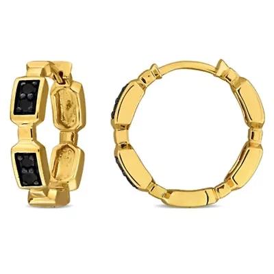 Black Diamond Hoop Earrings in 14k Yellow Gold