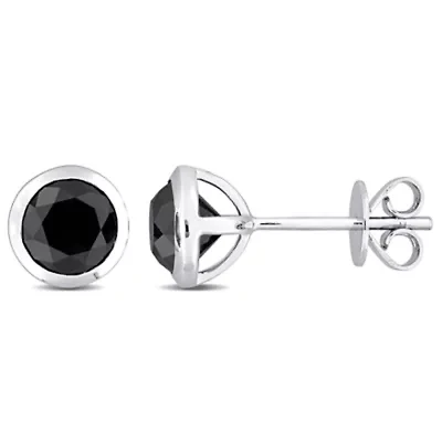 Black Diamond Earrings in 14K White Gold