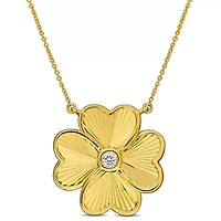 Diamond Pendant with Chain in 10k Yellow Gold- 17 in