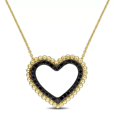 Black Diamond Pendant with Chain in 14k Yellow Gold Black Rhodium Plated- 17 in