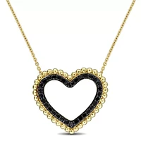 Black Diamond Pendant with Chain in 14k Yellow Gold Black Rhodium Plated- 17 in
