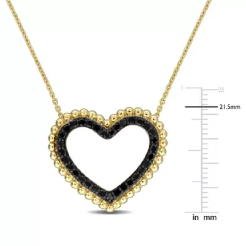 Black Diamond Pendant with Chain in 14k Yellow Gold Black Rhodium Plated- 17 in