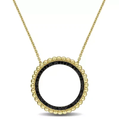 Black Diamond Pendant with Chain in 14k Yellow Gold Black Rhodium Plated- 17 in