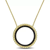 Black Diamond Pendant with Chain in 14k Yellow Gold Black Rhodium Plated- 17 in