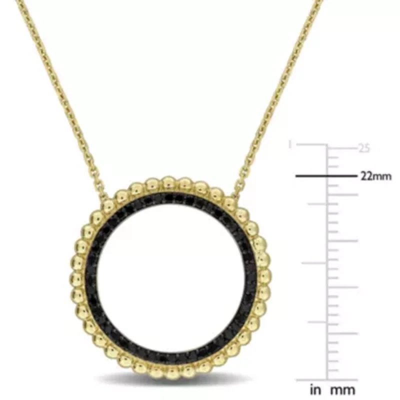 Black Diamond Pendant with Chain in 14k Yellow Gold Black Rhodium Plated- 17 in