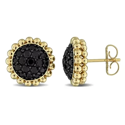 Black Diamond Earrings in 14k Yellow Gold with Black Rhodium