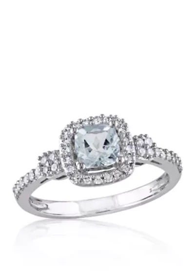 10K White Gold Aquamarine and Diamond Ring