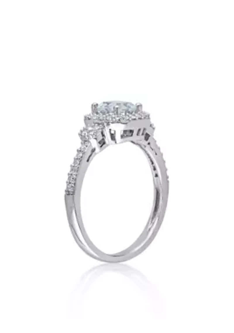 10K White Gold Aquamarine and Diamond Ring