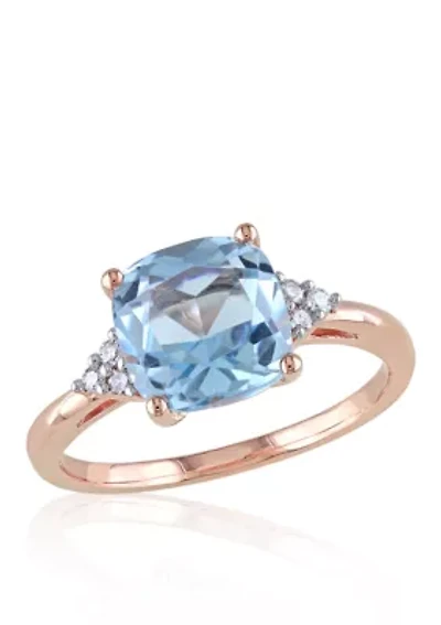 10k Rose Gold Blue Topaz and Diamond Ring