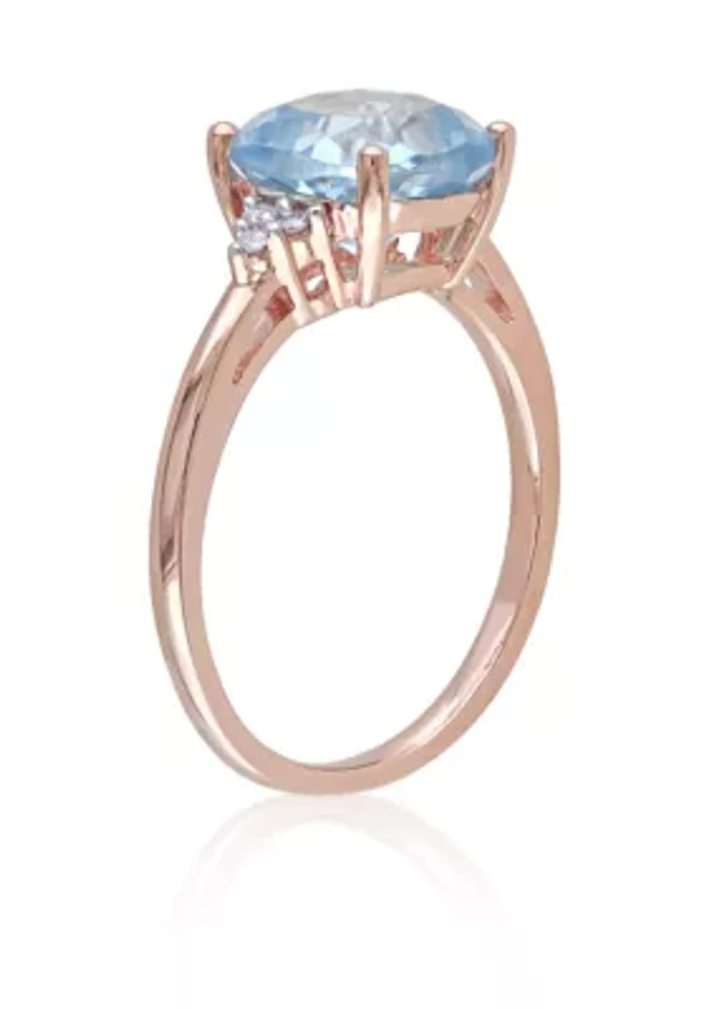 10k Rose Gold Blue Topaz and Diamond Ring