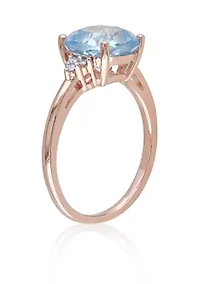 10k Rose Gold Blue Topaz and Diamond Ring