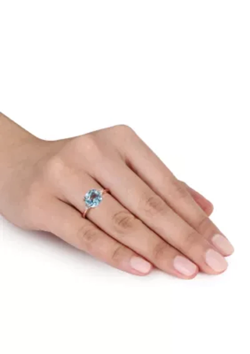 10k Rose Gold Blue Topaz and Diamond Ring