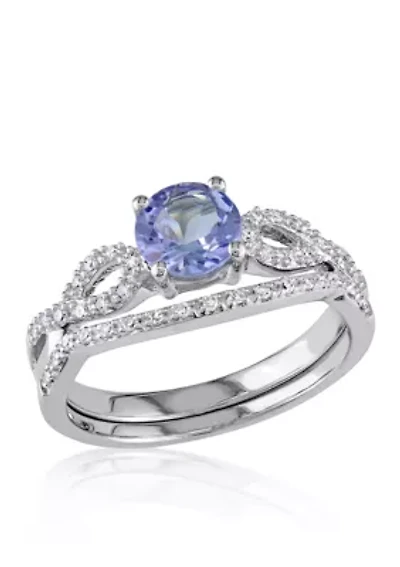 1/6 ct. t.w. Diamond and 1.0 Tanzanite Bridal Set 10k White Gold