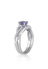 1/6 ct. t.w. Diamond and 1.0 Tanzanite Bridal Set 10k White Gold