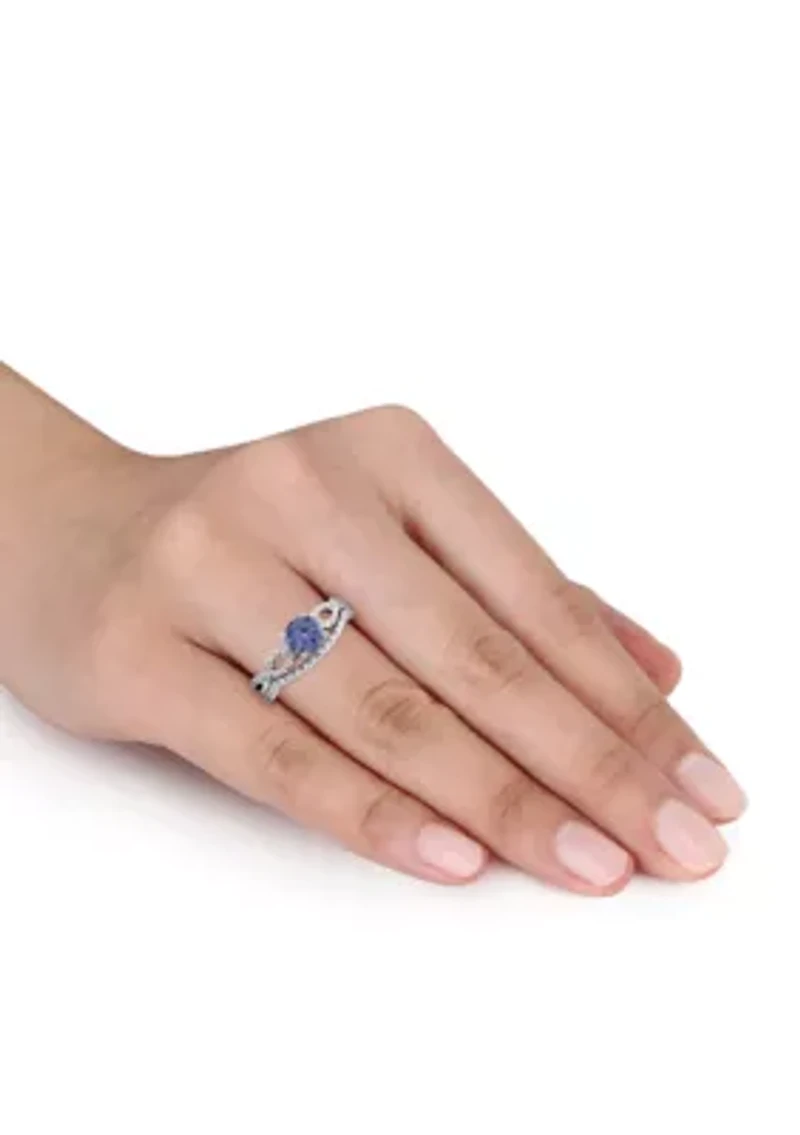 1/6 ct. t.w. Diamond and 1.0 Tanzanite Bridal Set 10k White Gold