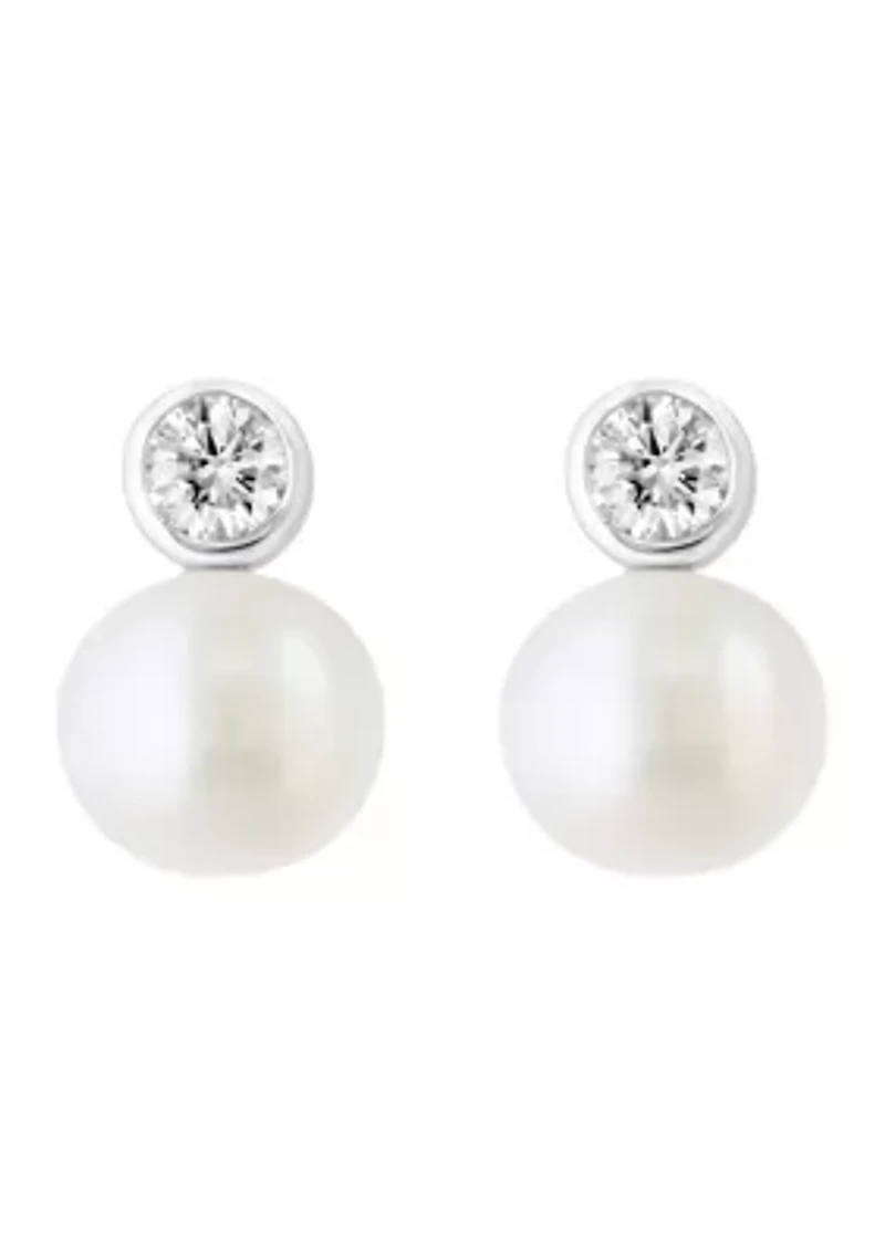 Diamond and Freshwater Pearl Earrings in Sterling Silver