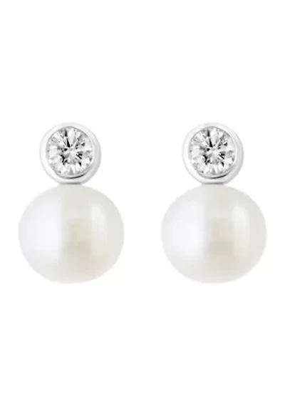 Diamond and Freshwater Pearl Earrings in Sterling Silver