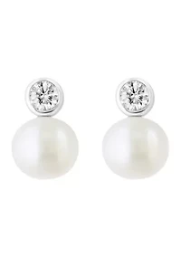 Diamond and Freshwater Pearl Earrings in Sterling Silver