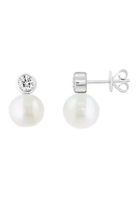 Diamond and Freshwater Pearl Earrings in Sterling Silver