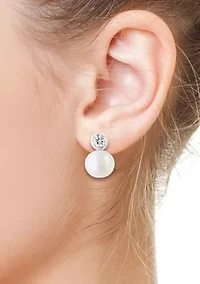 Diamond and Freshwater Pearl Earrings in Sterling Silver