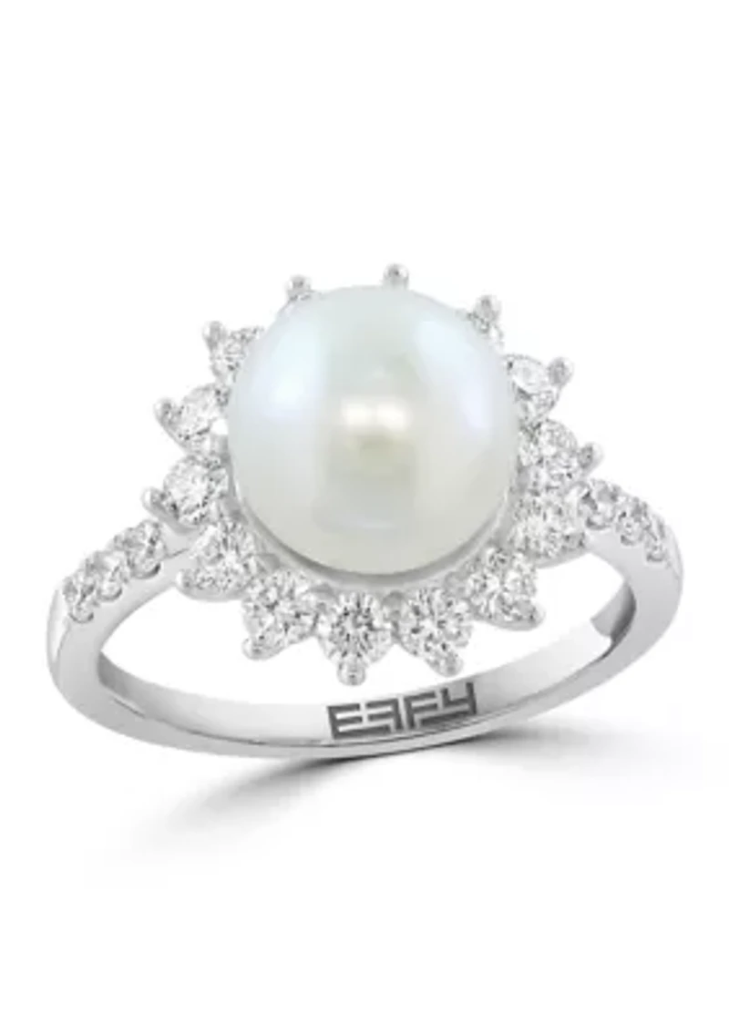 14K White Gold Lab Grown Diamond, Freshwater Pearl Ring