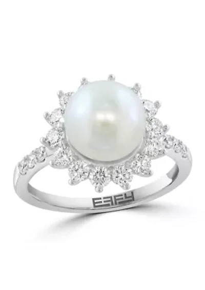  14K White Gold Lab Grown Diamond, Freshwater Pearl Ring  