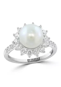  14K White Gold Lab Grown Diamond, Freshwater Pearl Ring  