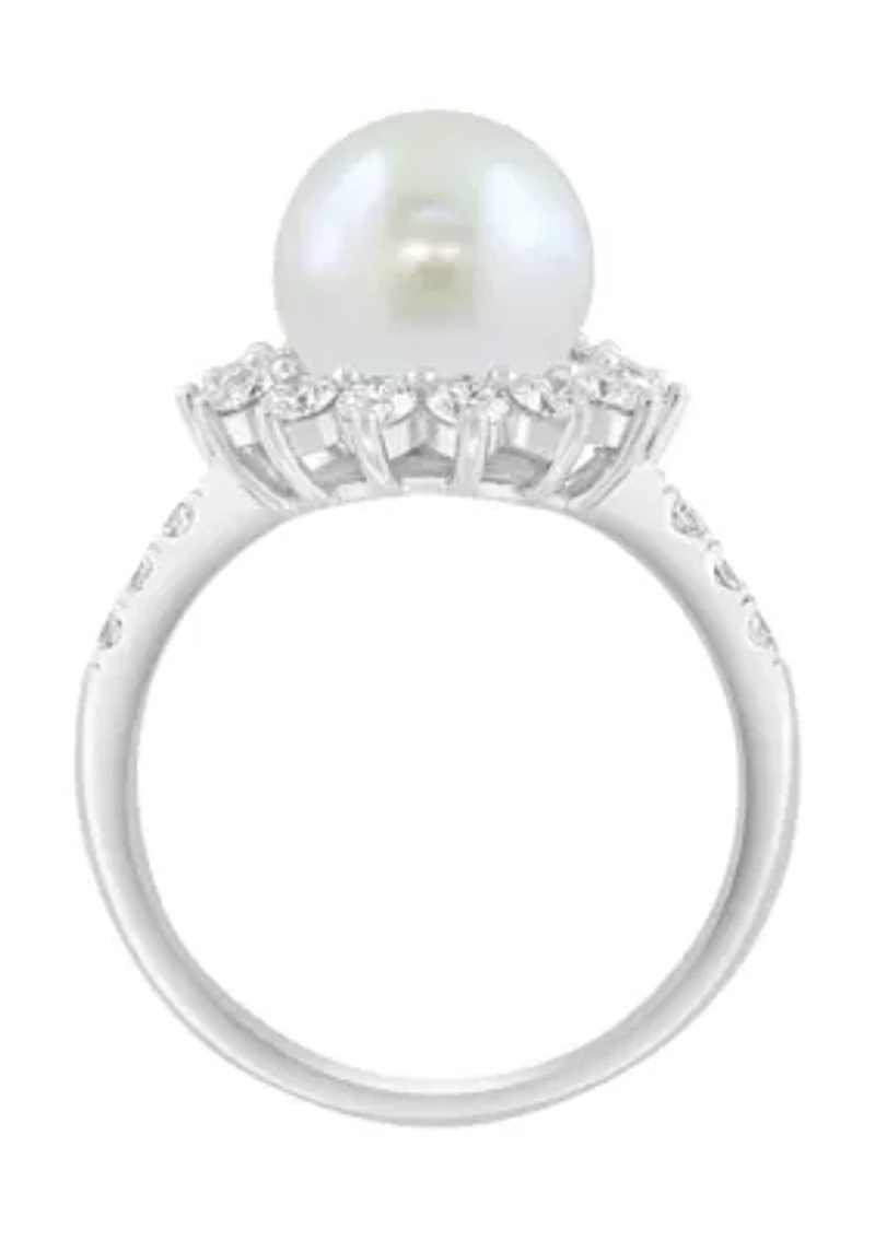14K White Gold Lab Grown Diamond, Freshwater Pearl Ring