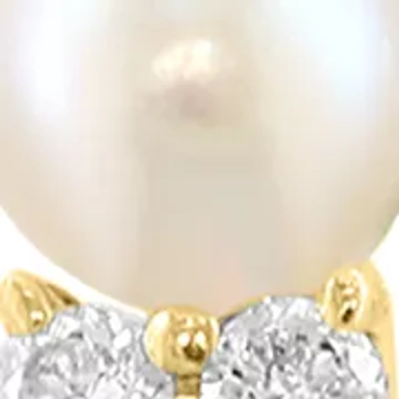 Gold Over Sterling Silver Diamond Fresh Water Pearl Earrings