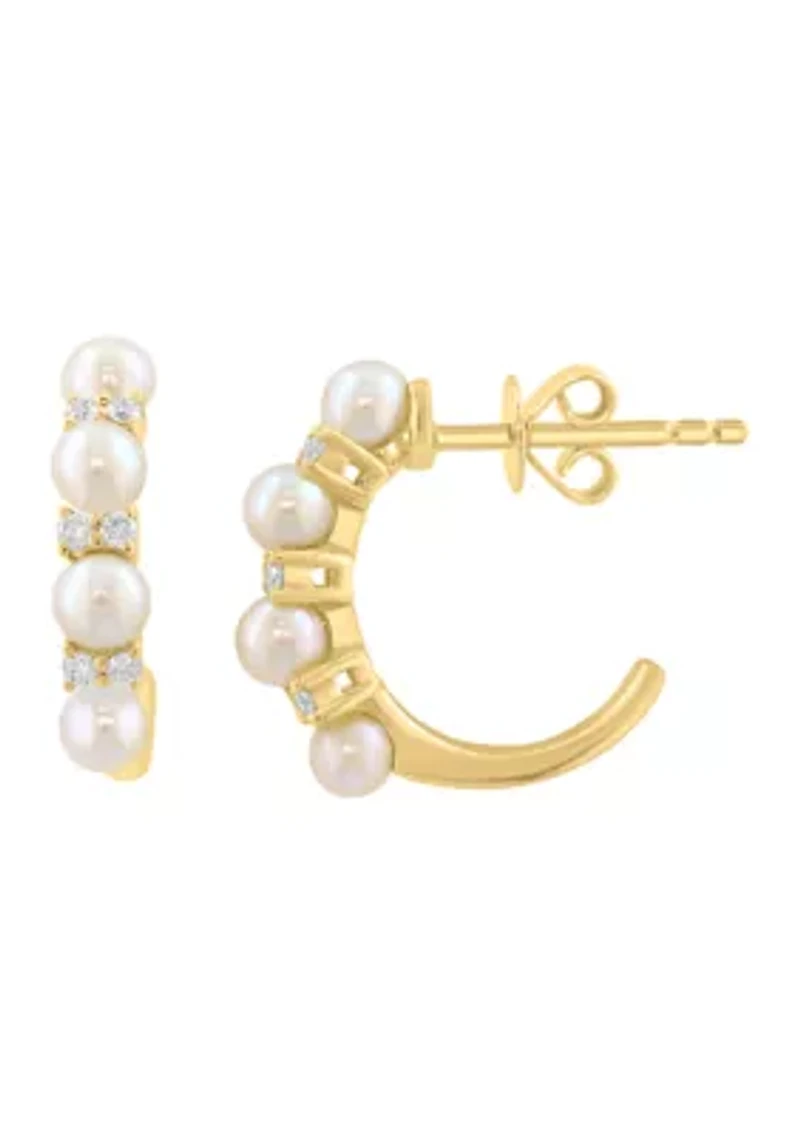 Gold Over Sterling Silver Diamond Fresh Water Pearl Earrings