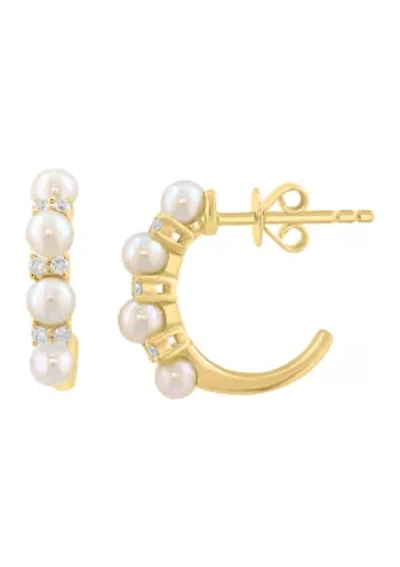 Gold Over Sterling Silver Diamond Fresh Water Pearl Earrings