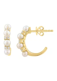 Gold Over Sterling Silver Diamond Fresh Water Pearl Earrings