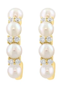 Gold Over Sterling Silver Diamond Fresh Water Pearl Earrings