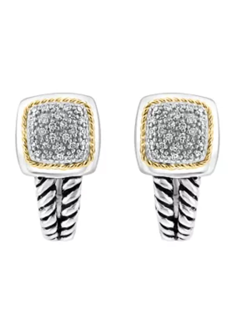 Sterling Silver/18K Yellow Gold Diamond Earrings