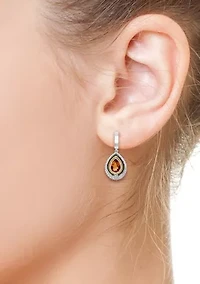 925 Sterling Silver/14K Yellow Gold Diamont, Citrine Hoop Earrings 