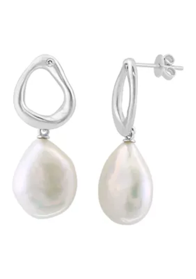 Sterling Silver  Diamond Fresh Water Pearl Earrings