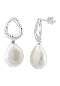 Sterling Silver  Diamond Fresh Water Pearl Earrings