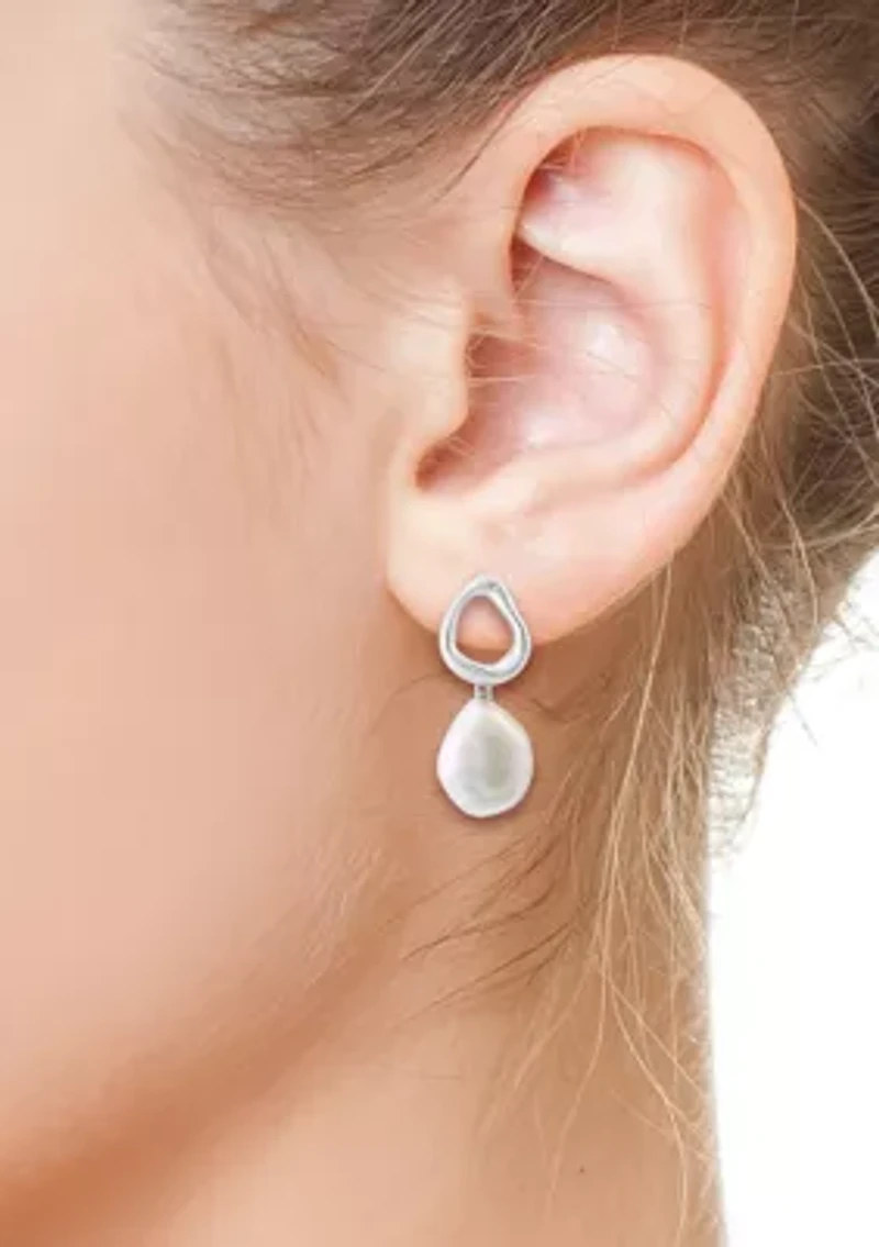 Sterling Silver  Diamond Fresh Water Pearl Earrings