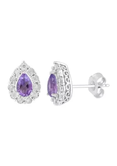 1/10 ct. t.w. Diamond and Amethyst Earrings in Sterling Silver