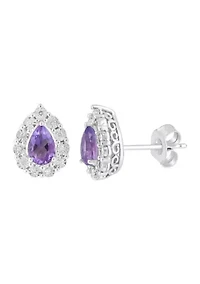 1/10 ct. t.w. Diamond and Amethyst Earrings in Sterling Silver