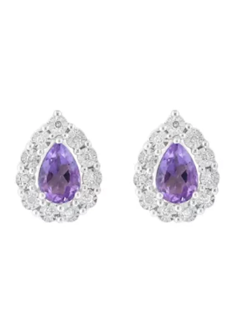 1/10 ct. t.w. Diamond and Amethyst Earrings in Sterling Silver