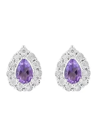 1/10 ct. t.w. Diamond and Amethyst Earrings in Sterling Silver