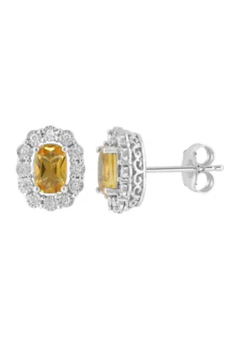 Sterling Silver Diamond and Citrine Earrings