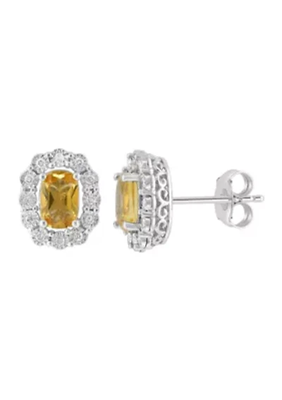 Sterling Silver Diamond and Citrine Earrings 