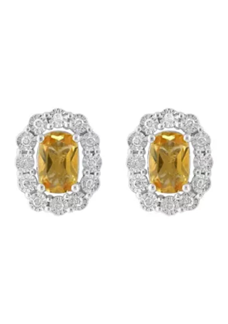 Sterling Silver Diamond and Citrine Earrings 